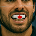 hockey player with custom mouthguard